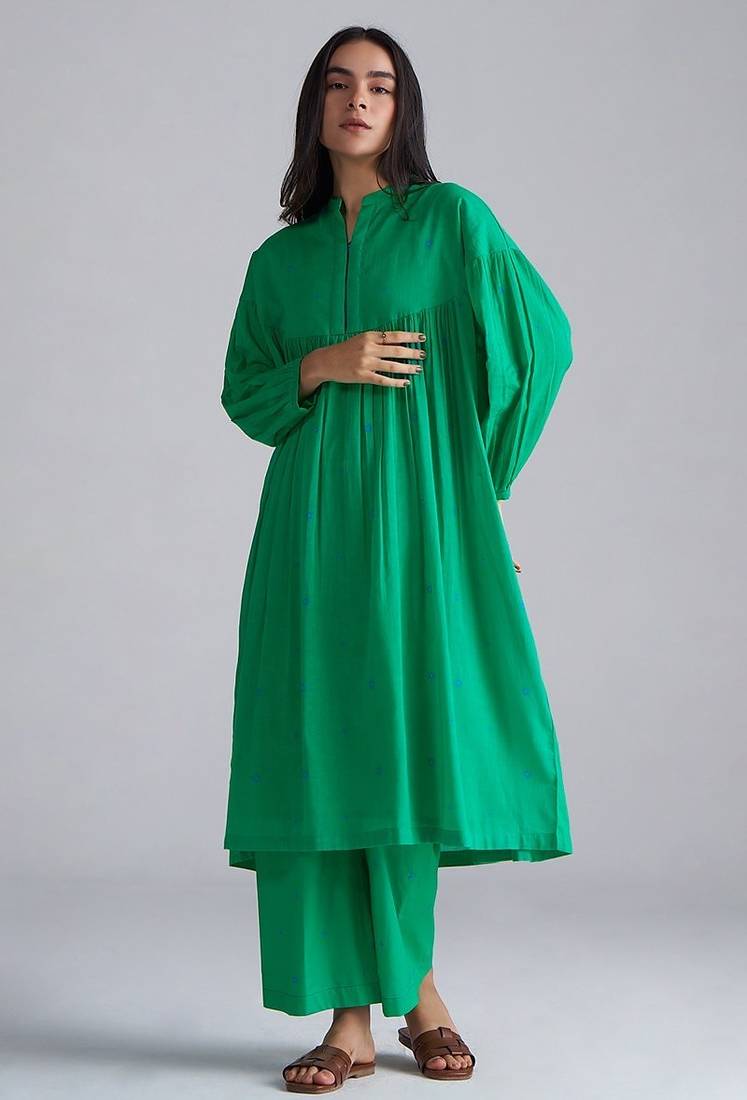 holly green mul mul kurta palazzo co-ord set for women