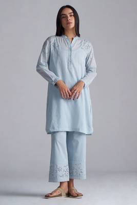 chalk blue mul mul co-ord set for women 1