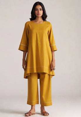 mustard yellow linen co-ord set for women 1