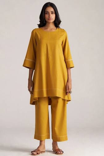 mustard yellow linen co-ord set for women