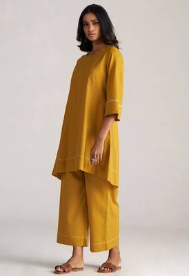 mustard yellow linen co-ord set for women 2