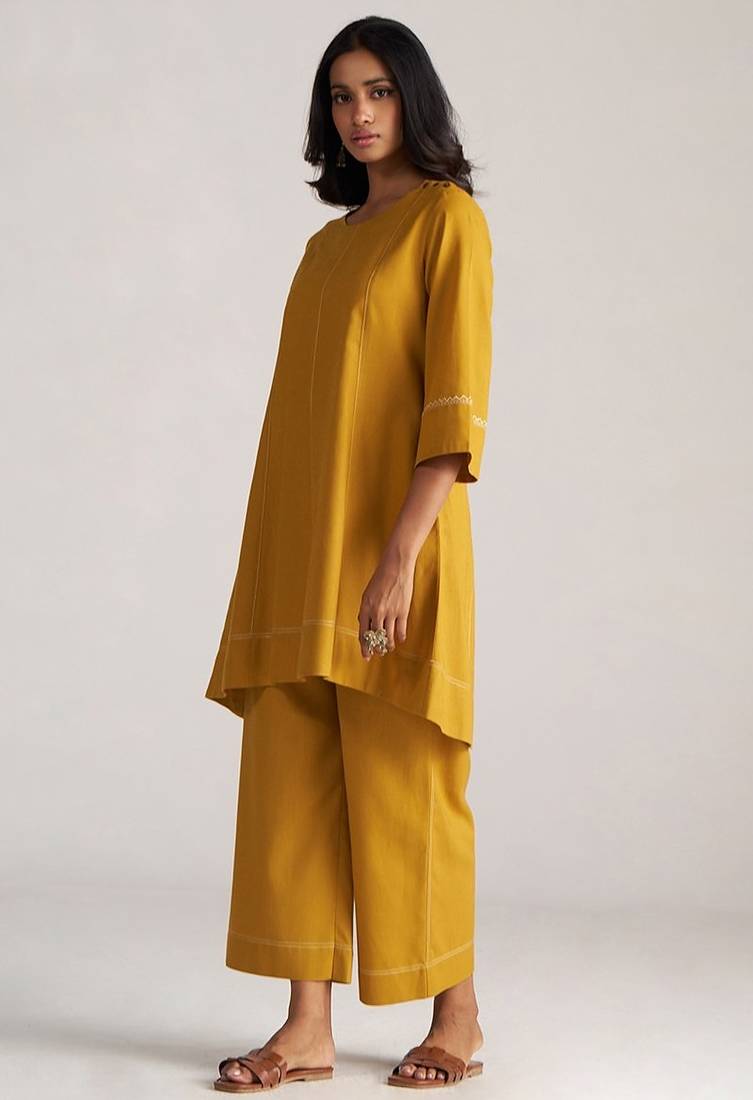 mustard yellow linen co-ord set for women