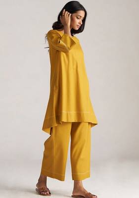 mustard yellow linen co-ord set for women 3