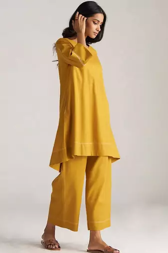 mustard yellow linen co-ord set for women
