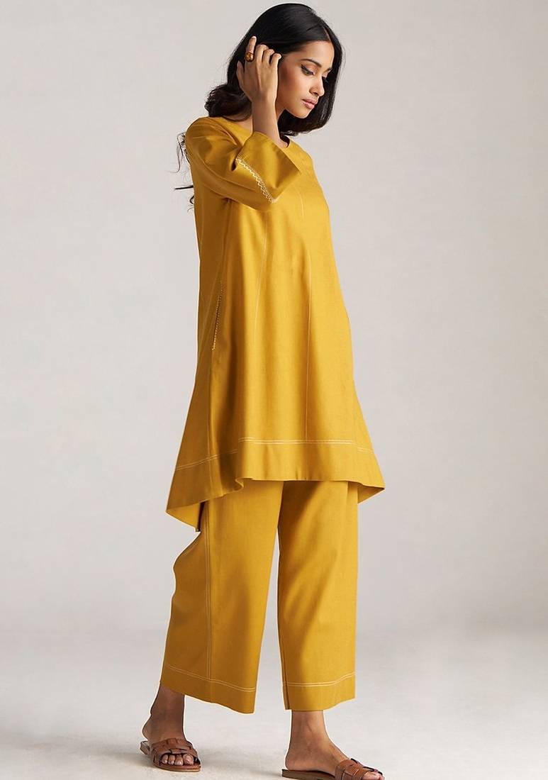 mustard yellow linen co-ord set for women