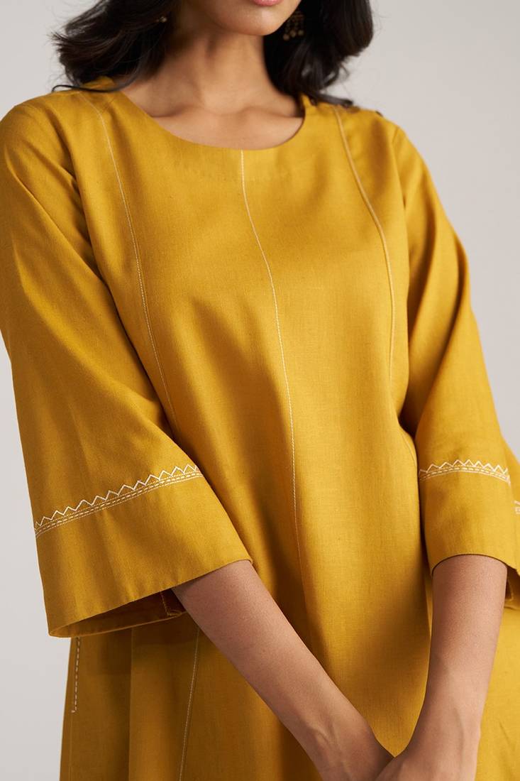 mustard yellow linen co-ord set for women
