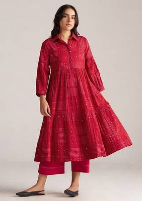 samba red cotton co-ord set for women 1