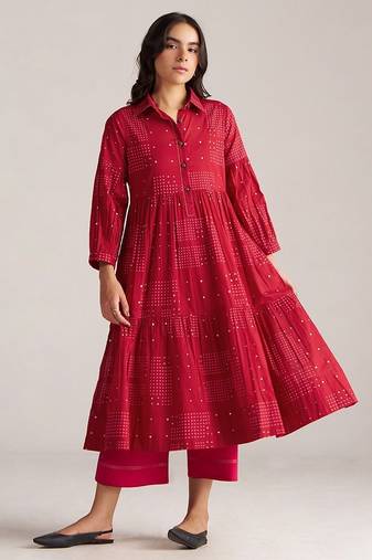 samba red cotton co-ord set for women