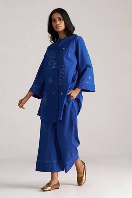 blue cotton co-ord set with simple design 1