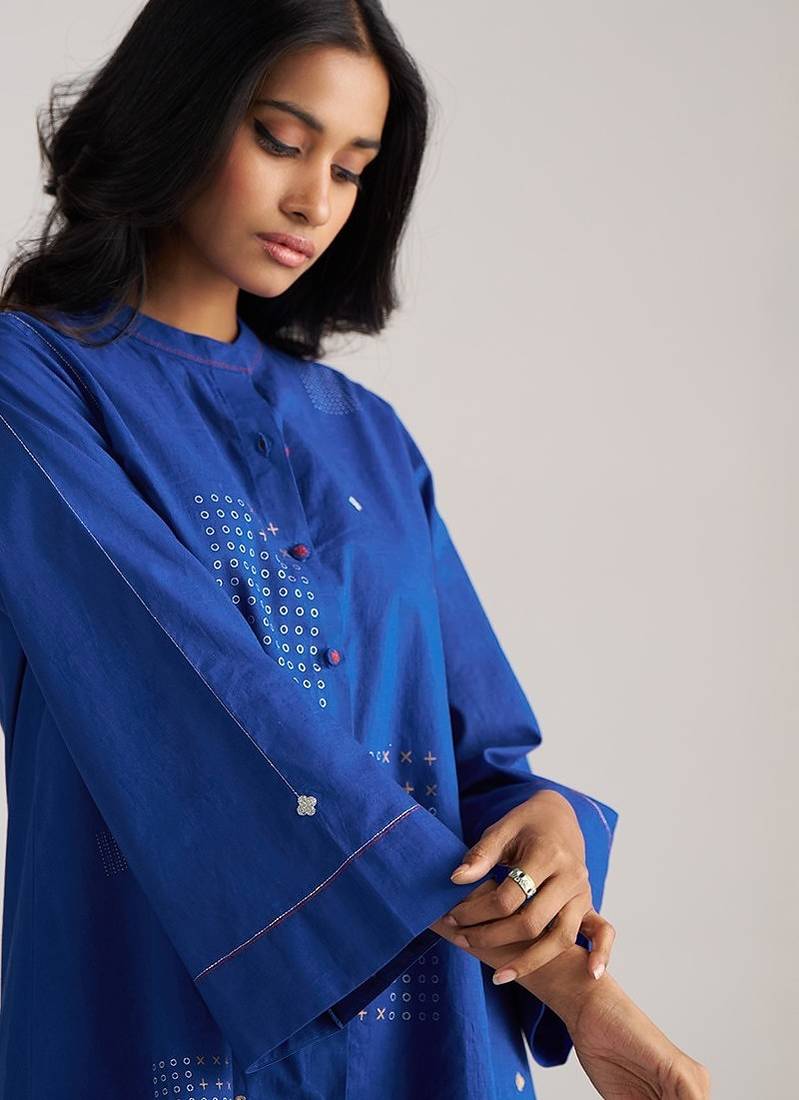 blue cotton co-ord set with simple design