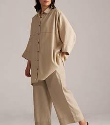 brown linen co-ord set with full sleeve style