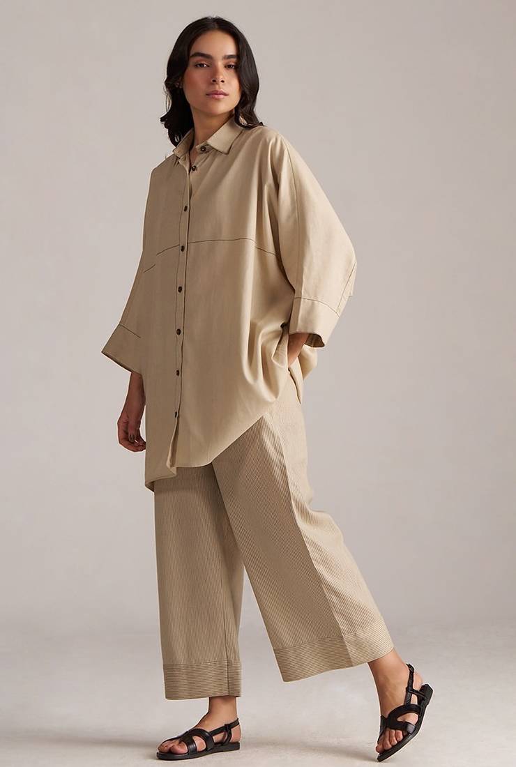 brown linen co-ord set with full sleeve style