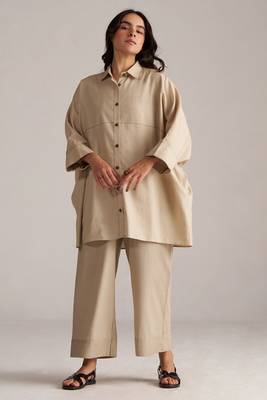brown linen co-ord set with full sleeve style 1