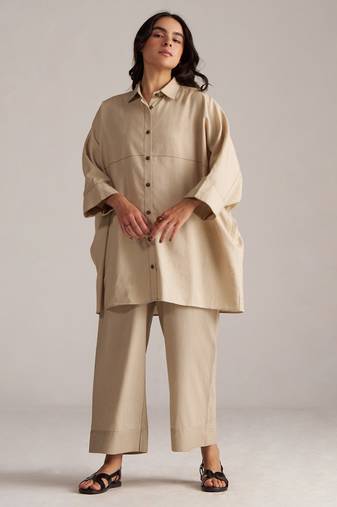 brown linen co-ord set with full sleeve style