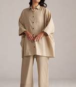 brown linen co-ord set with full sleeve style