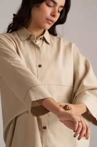 brown linen co-ord set with full sleeve style
