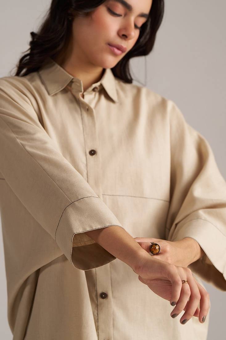 brown linen co-ord set with full sleeve style