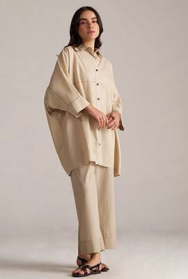 brown linen co-ord set with full sleeve style 5