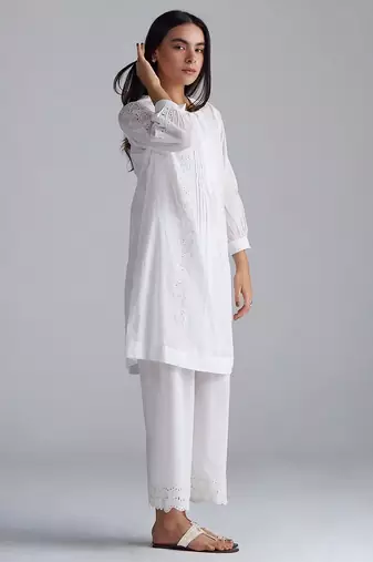 white cotton co-ord set with full sleeve style