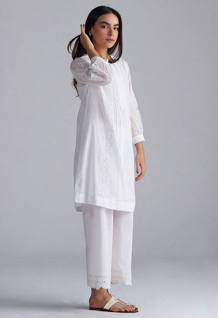 white cotton co-ord set with full sleeve style