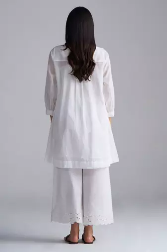 white cotton co-ord set with full sleeve style