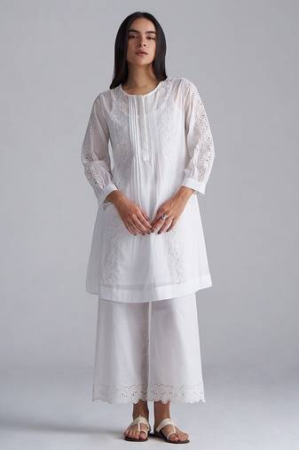 white cotton co-ord set with full sleeve style