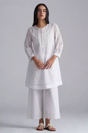 white cotton co-ord set with full sleeve style