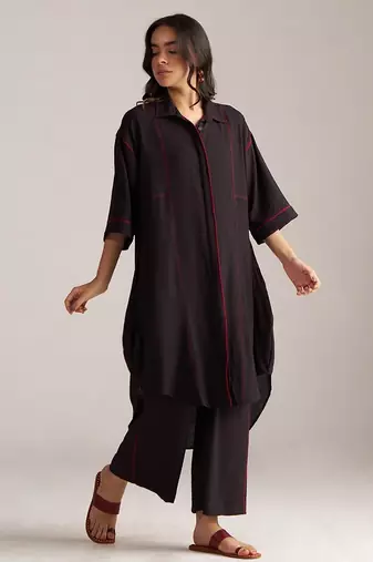 black viscose rayon co-ord set with full sleeve style