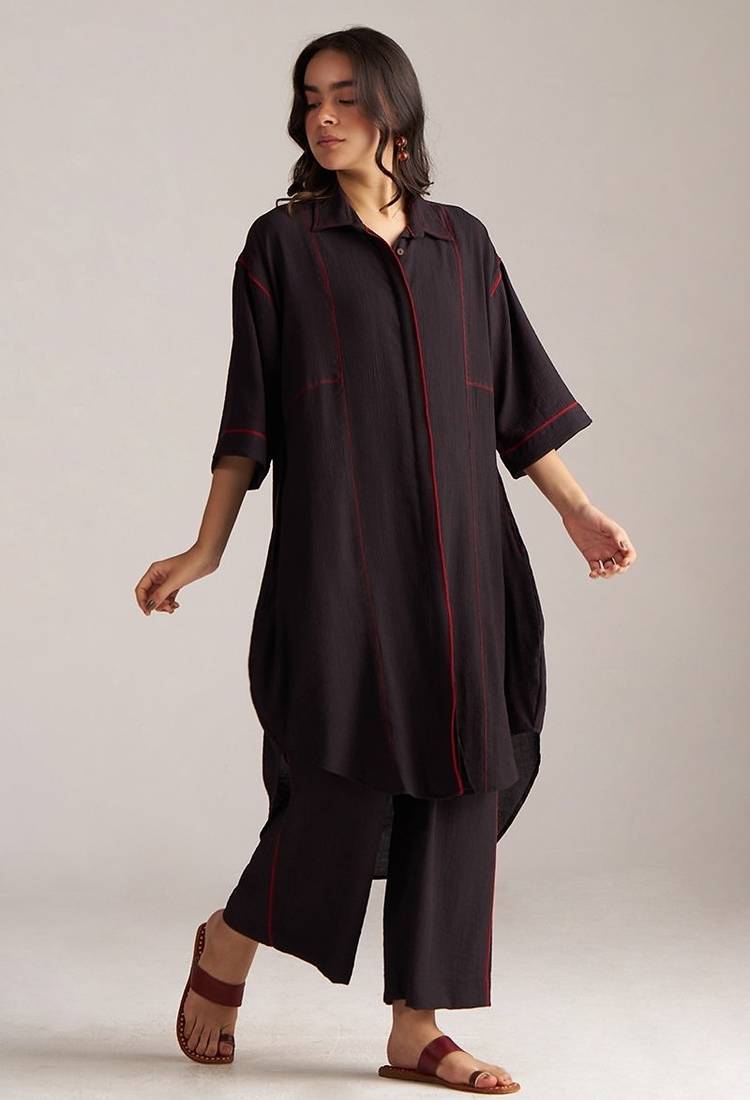 black viscose rayon co-ord set with full sleeve style
