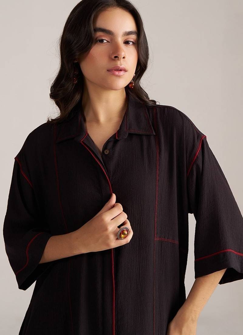 black viscose rayon co-ord set with full sleeve style