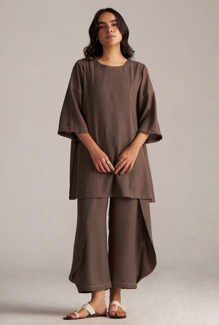 rain drum brown viscose co-ord set