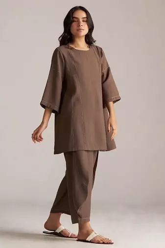 rain drum brown viscose co-ord set