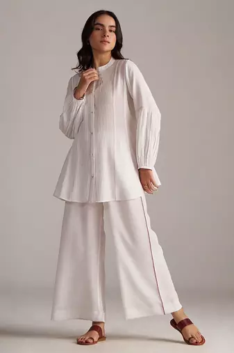 white viscose co-ord set with full sleeve style