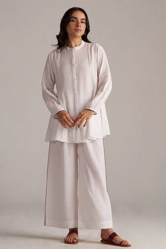 white viscose co-ord set with full sleeve style