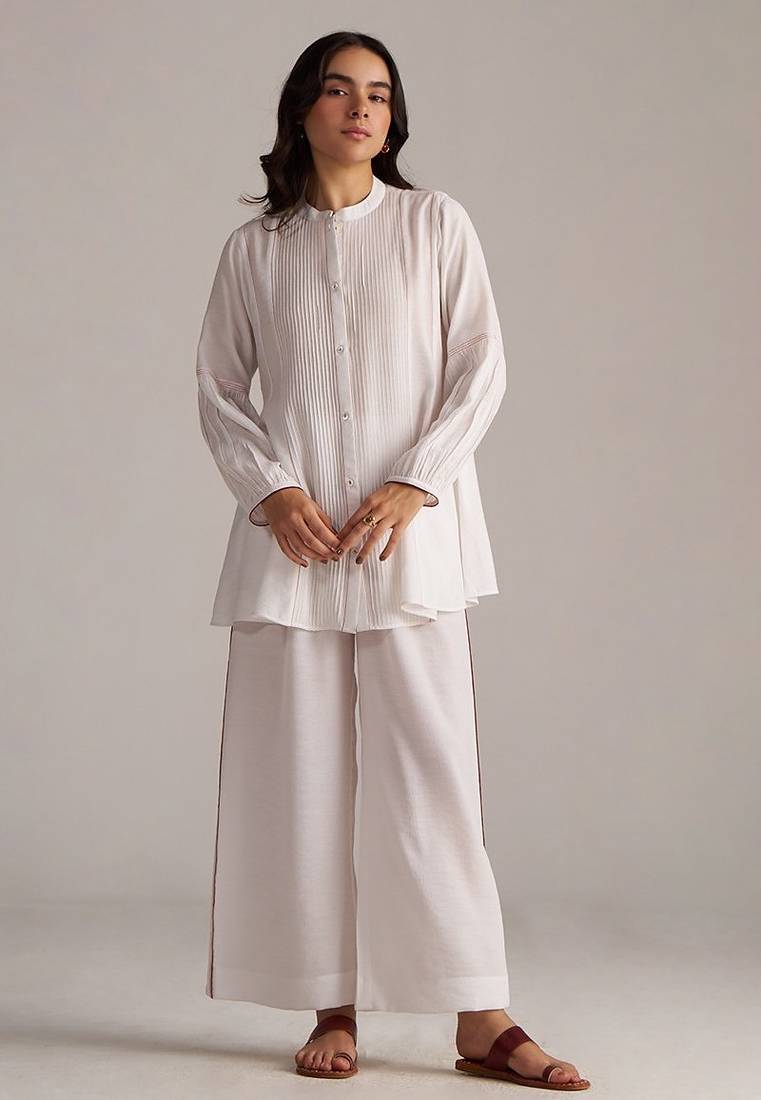 white viscose co-ord set with full sleeve style