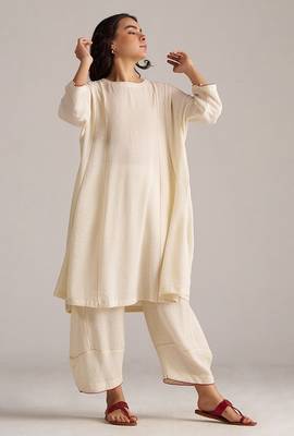 cream viscose co-ord set with full sleeve style 4