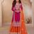 Magenta embroidered chinon free size stitched palazzo style salwar suit