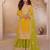 Yellow embroidered chinon free size stitched palazzo style salwar suit