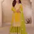 Yellow embroidered chinon free size stitched palazzo style salwar suit