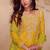 Yellow embroidered chinon free size stitched palazzo style salwar suit