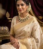 gold brass necklace set with kundan pearl drop bead design