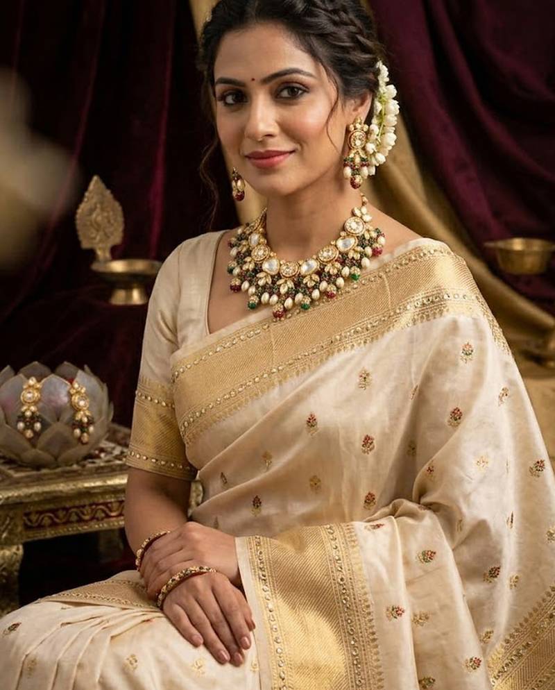 Traditional gold-plated kundan necklace set with pearl drops & green-red beads for women