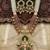 Traditional gold-plated lakshmi pendant long necklace set with peach beads & kundan work