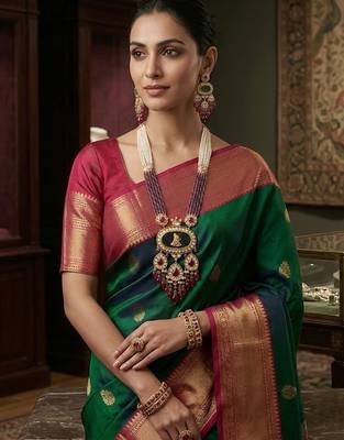 gold brass necklace set with ganesha kundan pearl work 1