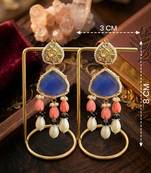 blue brass dangle earrings with stone pearl drop work