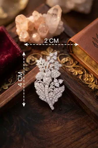 Elegant crystal leaf floral brooch pin for women | silver tone designer saree & blazer brooch