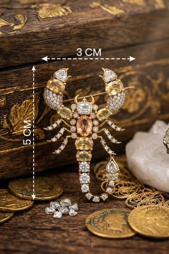 Vintage scorpion design crystal stone brooch pin for women & men | gold tone statement fashion brooch