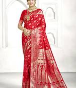 Red banarasi silk saree with classic zari weaving & ornate pallu | wedding & festive wear