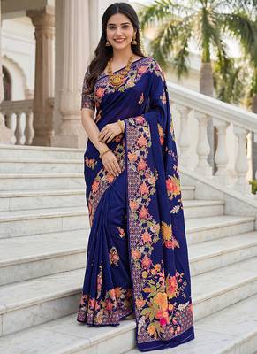 Premium russian silk saree with floral position print     wedding & festive wear 1