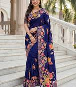 Premium russian silk saree with floral position print     wedding & festive wear